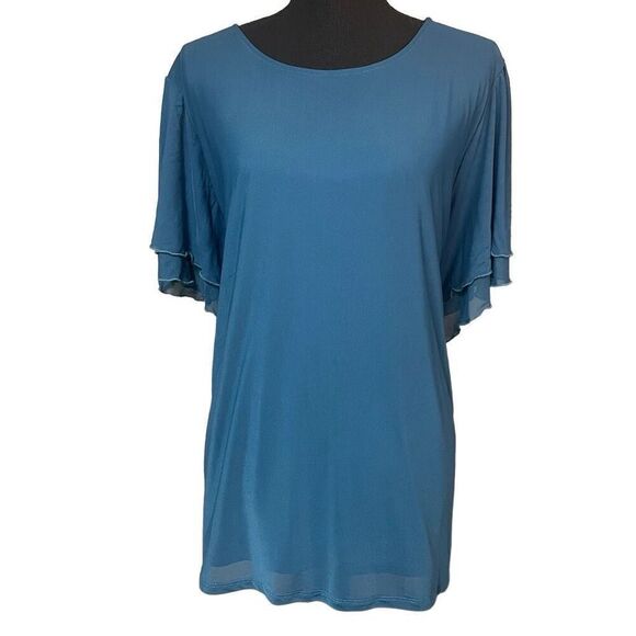 Torrid Blue Mesh Double Flutter Sleeve Top - Picture 1 of 7